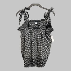 Old Navy Womens Black White Gingham Tie Shoulder Tassels Cottagecore Boho Top L